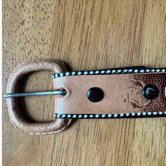 Western Cowgirl Tooled Leather Belt Size 34 Donna Horses Boots Horseshoes Hats - Picture 9 of 11